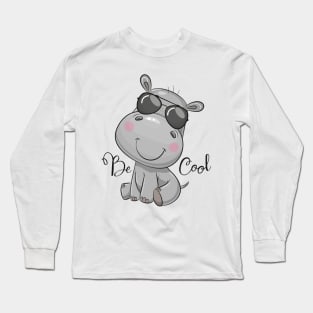 Cute grey hippo with glasses Long Sleeve T-Shirt